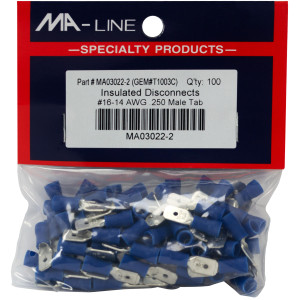 MA-Line MA03022-2 Quick Disconnect Flared Vinyl Insulated Male 16-14, 250 TAB. Bag of 100ea