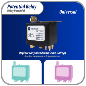 Appli Parts APPR-064 Relay Potencial 064, Voltaje de Bobina 395 V, Recogida Minima 260 V, Recogida Maxima 275 V, Caida Maxima 120 V, 50/60Hz Remplazo universal para unidades de refrigeracion y aire acondicionado Appli Parts APPR-064 Relay Potencial 064, Voltaje de Bobina 395 V, Recogida Minima 260 V, Recogida Maxima 275 V, Caida Maxima 120 V, 50/60Hz Remplazo universal para unidades de refrigeracion y aire acondicionado