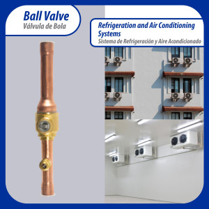 Appli Parts APBV-012 Valvula de Cierre 1/2 pulg tipo Bola de conexion soldable con puerto de servicio SAE de 1/4 de pulg presion maxima de trabajo 610 psi temperaturas de -30 C a 120 C longitud total 165 mm