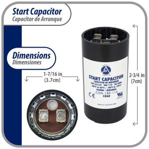 Appli Parts motor start capacitor 189-227 Mfd (microfarads) uF 110-125 VAC universal fit for electric motor applications 1-7/16 in Diameter 2-3/4 in Height CON-189-110 
 Appli Parts motor start capacitor 189-227 Mfd (microfarads) uF 110-125 VAC universal fit for electric motor applications 1-7/16 in Diameter 2-3/4 in Height CON-189-110