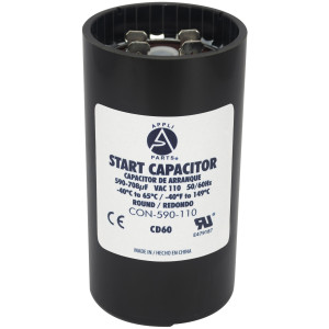 Appli Parts motor start capacitor 590-708 Mfd (microfarads) uF 110-125 VAC universal fit for electric motor applications 1-3/4 in Wide 3-3/8 in Height CON-590-110
 Appli Parts motor start capacitor 590-708 Mfd (microfarads) uF 110-125 VAC universal fit for electric motor applications 1-3/4 in Wide 3-3/8 in Height CON-590-110
