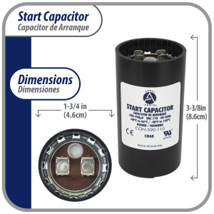 Appli Parts motor start capacitor 590-708 Mfd (microfarads) uF 110-125 VAC universal fit for electric motor applications 1-3/4 in Wide 3-3/8 in Height CON-590-110
 Appli Parts motor start capacitor 590-708 Mfd (microfarads) uF 110-125 VAC universal fit for electric motor applications 1-3/4 in Wide 3-3/8 in Height CON-590-110