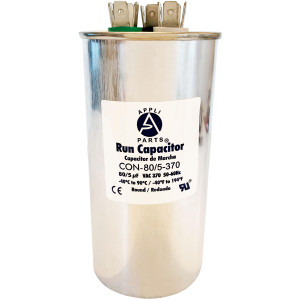 Appli Parts Dual Run Capacitor for ac 80+5 Mfd uF (microfarads) 370VAC CBB65 Round Universal fit for hvac and other applications 2-1/2 in Wide 5-1/4 in Height CON-80/5-370-R
 Appli Parts Dual Run Capacitor for ac 80+5 Mfd uF (microfarads) 370VAC CBB65 Round Universal fit for hvac and other applications 2-1/2 in Wide 5-1/4 in Height CON-80/5-370-R