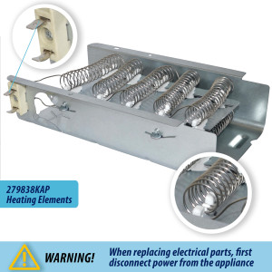 279838 Appli Parts dryer Heater Element 279838KAP KIT: 279838 dryer heating element, 3977767 thermostat, 3387134 thermostat, 3392519 thermal fuse, 3977393 thermal fuse replacements
 279838 Appli Parts dryer Heater Element 279838KAP KIT: 279838 dryer heating element, 3977767 thermostat, 3387134 thermostat, 3392519 thermal fuse, 3977393 thermal fuse replacements