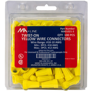 MA-Line MA01021-3 Terminal de Rosca Amarillo para Cables desde AWG 10 hasta 18. Bolsa de 100 MA-Line MA01021-3 Terminal de Rosca Amarillo para Cables desde AWG 10 hasta 18. Bolsa de 100