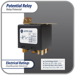 Appli Parts APPR-068 Relay Potencial 068, Voltaje de Bobina 502 V, Recogida Minima 325 V, Recogida Maxima 345 V, Caida Maxima 135 V, 50/60Hz Remplazo universal para unidades de refrigeracion y aire acondicionado Appli Parts APPR-068 Relay Potencial 068, Voltaje de Bobina 502 V, Recogida Minima 325 V, Recogida Maxima 345 V, Caida Maxima 135 V, 50/60Hz Remplazo universal para unidades de refrigeracion y aire acondicionado