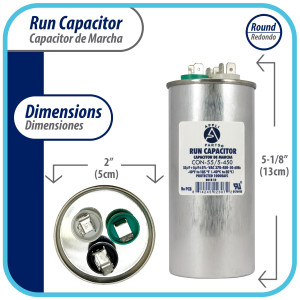 Appli Parts Condensador Capacitor de Marcha 55+5 Mfd uF (microfaradios) 370VAC o 450VAC CBB65 Universal Aire acondicionado y aplicaciones Redondo UL E476928 13cm Alto 5cm Ancho CON-55/5-450 Appli Parts Condensador Capacitor de Marcha 55+5 Mfd uF (microfaradios) 370VAC o 450VAC CBB65 Universal Aire acondicionado y aplicaciones Redondo UL E476928 13cm Alto 5cm Ancho CON-55/5-450