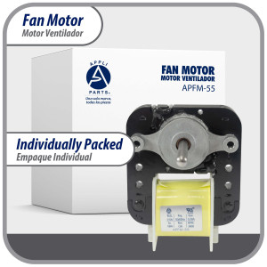 Appli Parts APFM-55 18 W Fan Motor, 110 V, 50/60 Hz, 0.38 A, 3000 rpm, CW rotation Universal replacement intended for Refrigerator Evaporator, Blade not included