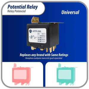 Appli Parts APPR-066 Relay Potencial 066, Voltaje de Bobina 395 V, Recogida Minima 215 V, Recogida Maxima 225 V, Caida Maxima 120 V, 50/60Hz Remplazo universal para unidades de refrigeracion y aire acondicionado Appli Parts APPR-066 Relay Potencial 066, Voltaje de Bobina 395 V, Recogida Minima 215 V, Recogida Maxima 225 V, Caida Maxima 120 V, 50/60Hz Remplazo universal para unidades de refrigeracion y aire acondicionado
