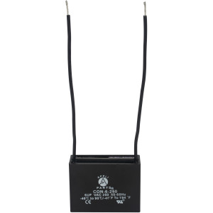 Appli Parts Condensador Capacitor de ventilador 6 mfd (microfaradios) uf 250VAC con 2 cables compatible con cualquier marca de igual capacitancia 4.7cm Ancho 1.8cm Prof 3.4cm Alto CAP-6-250-2C
