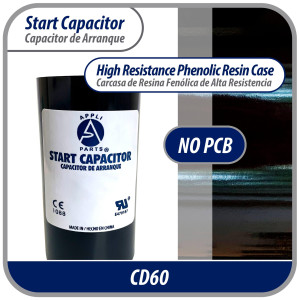 Appli Parts CON-485-110 Motor Start Capacitor 485-533 MFD uF, 110-125 VAC. Universal for Electric Motor Applications, 1.75 in Wide, 3.38 in Height