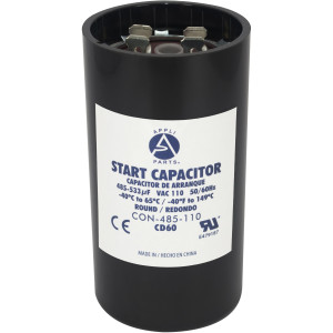 Appli Parts motor start capacitor 485-533 Mfd (microfarads) uF 110-125 VAC universal fit for electric motor applications 1-3/4 in Wide 3-3/8 in Height CON-485-110
 Appli Parts motor start capacitor 485-533 Mfd (microfarads) uF 110-125 VAC universal fit for electric motor applications 1-3/4 in Wide 3-3/8 in Height CON-485-110