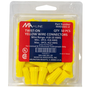 MA-Line MA01021-2 Terminal de Rosca Amarillo para Cables desde AWG 10 hasta 18. Bolsa de 50 MA-Line MA01021-2 Terminal de Rosca Amarillo para Cables desde AWG 10 hasta 18. Bolsa de 50