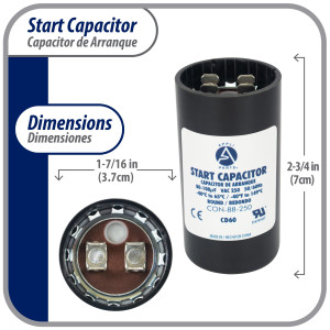 Appli Parts motor start capacitor 80-108 Mfd (microfarads) uF 250 VAC universal fit for electric motor applications 1-7/16 in Diameter 2-3/4 in Height  CON-88-250
 Appli Parts motor start capacitor 80-108 Mfd (microfarads) uF 250 VAC universal fit for electric motor applications 1-7/16 in Diameter 2-3/4 in Height  CON-88-250