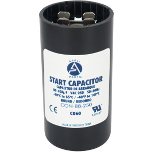 Appli Parts motor start capacitor 80-108 Mfd (microfarads) uF 250 VAC universal fit for electric motor applications 1-7/16 in Diameter 2-3/4 in Height  CON-88-250
 Appli Parts motor start capacitor 80-108 Mfd (microfarads) uF 250 VAC universal fit for electric motor applications 1-7/16 in Diameter 2-3/4 in Height  CON-88-250