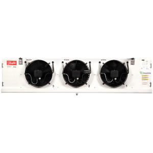 Danfoss 114U0014 Evaporator Optyma LMBP R404 13.1K Btu/hr at 25F SST MBP 14.6K Btu/hr at -20F SST LBP Electric Defrost 6FPI Low Profile 3 x 12in ECM Fans DACC RX L123.1A4/E1 230V/1Ph/60Hz