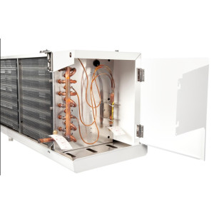Danfoss 114U0014 Evaporator Optyma LMBP R404 13.1K Btu/hr at 25F SST MBP 14.6K Btu/hr at -20F SST LBP Electric Defrost 6FPI Low Profile 3 x 12in ECM Fans DACC RX L123.1A4/E1 230V/1Ph/60Hz
