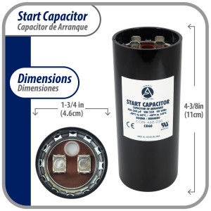 Appli Parts motor start capacitor 460-560 Mfd (microfarads) uF 250 VAC universal fit for electric motor applications 1-3/4 in Diameter 4-3/8 in Height CON-460-250
 Appli Parts motor start capacitor 460-560 Mfd (microfarads) uF 250 VAC universal fit for electric motor applications 1-3/4 in Diameter 4-3/8 in Height CON-460-250