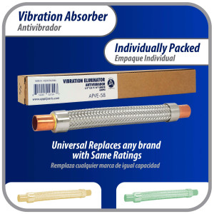 Appli Parts APVE-58 5/8 in Vibration Absorber Eliminator Sweat Connections 9-3/4 in Long 450 psi Max working and 3,265 psi Burst pressure Appli Parts APVE-58 5/8 in Vibration Absorber Eliminator Sweat Connections 9-3/4 in Long 450 psi Max working and 3,265 psi Burst pressure