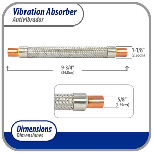 Appli Parts APVE-58 5/8 in Vibration Absorber Eliminator Sweat Connections 9-3/4 in Long 450 psi Max working and 3,265 psi Burst pressure Appli Parts APVE-58 5/8 in Vibration Absorber Eliminator Sweat Connections 9-3/4 in Long 450 psi Max working and 3,265 psi Burst pressure