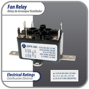 Appli Parts APFR-380 Dry Contact Relay NO and NC, 25 A, 90-380 V, 24 V Coil, Connection Points 1-3 Coil, 2-4 NO, 5-6 NC. Uses: Damper Control, Valves, Reversing, Air Conditioning and More.