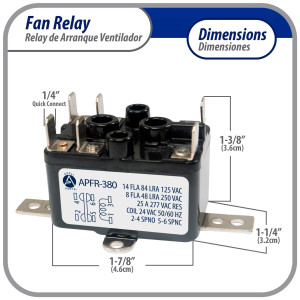 Appli Parts APFR-380 Dry Contact Relay NO and NC, 25 A, 90-380 V, 24 V Coil, Connection Points 1-3 Coil, 2-4 NO, 5-6 NC. Uses: Damper Control, Valves, Reversing, Air Conditioning and More.