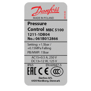 Presostato Compacto Danfoss Switch 0.3 a 0.45 bar Mbc5100 061B012866