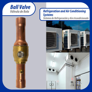 Appli Parts APBV-118 Valvula de Cierre 1-1/8 pulg tipo Bola de conexion soldable con puerto de servicio SAE de 1/4 de pulg presion maxima de trabajo 610 psi temperaturas de -30 C a 120 C longitud total 215 mm