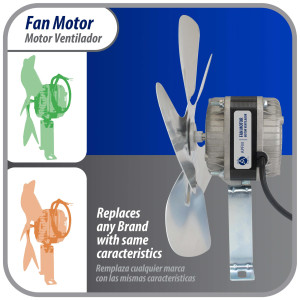 Appli Parts APFM-182E Motor Ventilador 18W Condensador y Evaporador 220V 60Hz 0.5A, Incluye Aspa de Aluminio de 25cm y Base de Montaje, Repuesto Universal para Equipos de Refrigeracion Comercial