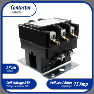 Appli Parts APAC-37524 Heavy Duty 3 Poles Contactor 75 Amp 24 Volts Coil Replacement for ac Compressor and Electrical Applications UL Certified 476929 Appli Parts APAC-37524 Heavy Duty 3 Poles Contactor 75 Amp 24 Volts Coil Replacement for ac Compressor and Electrical Applications UL Certified 476929