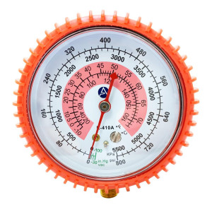 Appli Parts APMG-GA1H Esfera Alta R410 para Manometro 1/4 pulg SAE, Escala Dual Presion Kpa/psi, Escala Dual Temperatura Fahrenheit/Centigrados Appli Parts APMG-GA1H Esfera Alta R410 para Manometro 1/4 pulg SAE, Escala Dual Presion Kpa/psi, Escala Dual Temperatura Fahrenheit/Centigrados