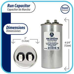 Appli Parts Condensador Capacitor de Marcha 70 Mfd uF (microfaradios) 370VAC o 450VAC CBB65 Universal Aire acondicionado y otras aplicaciones Redondo UL E476928 12cm Alto 5.2cm Ancho CON-70-450 Appli Parts Condensador Capacitor de Marcha 70 Mfd uF (microfaradios) 370VAC o 450VAC CBB65 Universal Aire acondicionado y otras aplicaciones Redondo UL E476928 12cm Alto 5.2cm Ancho CON-70-450