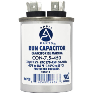 Appli Parts Condensador Capacitor de Marcha 7.5 Mfd uF (microfaradios) 370VAC o 450VAC CBB65 Universal Aire acondicionado y otras aplicaciones Redondo UL E476928 6.4cm Alto 3.7cm Ancho CON-7.5-450 Appli Parts Condensador Capacitor de Marcha 7.5 Mfd uF (microfaradios) 370VAC o 450VAC CBB65 Universal Aire acondicionado y otras aplicaciones Redondo UL E476928 6.4cm Alto 3.7cm Ancho CON-7.5-450