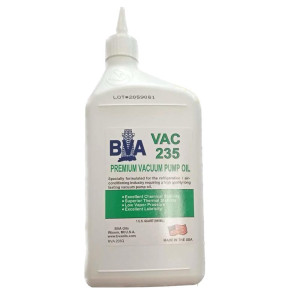 BVA 235Q Vacuum Pump Oil Vac 235 (1 Quart) 32oz, Viscosity at 40C cSt 67.42, Viscosity at 100 F Sus 349.36 BVA 235Q Vacuum Pump Oil Vac 235 (1 Quart) 32oz, Viscosity at 40C cSt 67.42, Viscosity at 100 F Sus 349.36