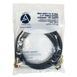 Appli Parts APIH-5934E 5 ft Washing Machine Inlet Hose 5 with 2 Seal or Rubbers, with 3/4 in Female Fitting, Straight and 90 Degree Elbow connectors Appli Parts APIH-5934E 5 ft Washing Machine Inlet Hose 5 with 2 Seal or Rubbers, with 3/4 in Female Fitting, Straight and 90 Degree Elbow connectors