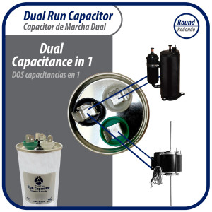 Appli Parts Condensador Capacitor de Marcha 50+10 Mfd uF (microfaradios) 370VAC CBB65 Universal Aire acondicionado y otras aplicaciones Redondo UL E476928 CON-50/10-370-R