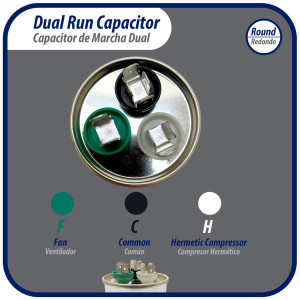 Appli Parts Condensador Capacitor de Marcha 50+10 Mfd uF (microfaradios) 370VAC CBB65 Universal Aire acondicionado y otras aplicaciones Redondo UL E476928 CON-50/10-370-R