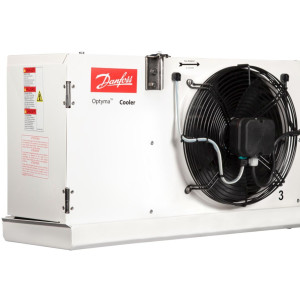 Danfoss 114U0007 Evaporador Optyma MBP 30.5K Btu/hr a 25F SST R404 Descogelamiento Natural 6FPI Perfil Bajo 4 x Ventilador Axial ECM 300mm DACC RX L305.1A4/A1 230V/1Ph/60Hz 
