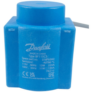 Danfoss 018F6260 Solenoid Coil 110 V, 60 Hz, 11 W, 115 V, 50 Hz, 13 W, with 40 in Cable, IP 67, BF115CS