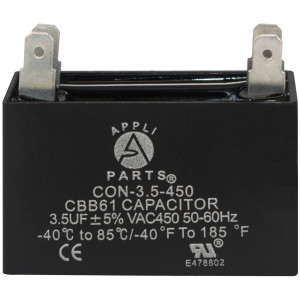 Appli Parts Condensador Capacitor de ventilador 3.5 mfd (microfaradios) uf 450VAC con conectores compatible con cualquier marca de igual capacitancia 4.7cm Ancho 1.8cm Profundidad 3.7cm Alto CAP-3.5-450 Appli Parts Condensador Capacitor de ventilador 3.5 mfd (microfaradios) uf 450VAC con conectores compatible con cualquier marca de igual capacitancia 4.7cm Ancho 1.8cm Profundidad 3.7cm Alto CAP-3.5-450