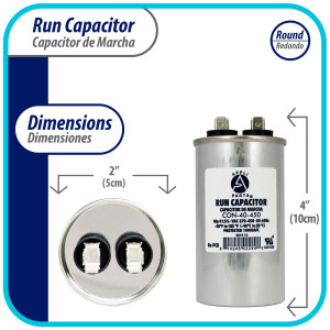 Appli Parts Condensador Capacitor de Marcha 40 Mfd uF (microfaradios) 370VAC o 450VAC CBB65 Universal Aire acondicionado y otras aplicaciones Redondo UL E476928 10cm Alto 5cm Ancho CON-40-450 Appli Parts Condensador Capacitor de Marcha 40 Mfd uF (microfaradios) 370VAC o 450VAC CBB65 Universal Aire acondicionado y otras aplicaciones Redondo UL E476928 10cm Alto 5cm Ancho CON-40-450