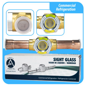 Appli Parts APSG-58S 5/8 in Sight Glass and liquid moisture indicator Solder connections with take-apart Body for HVAC/R installations suitable for CFC HCFC HFC refrigerants