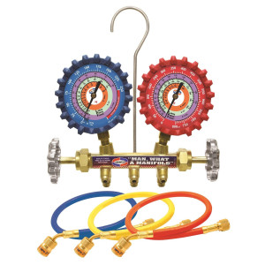 Uniweld QS4L6H Juego Manometro Bronce 2 Valvulas Completo,R410a,R22,R404a, con Mangueras de 6 pies, psi/ F