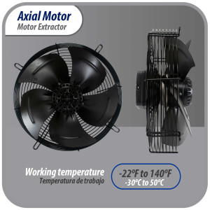 Appli Parts AXF-200-1 Extractor Axial 200 mm (7-7/8 pulg) 110V, 1 ph, 60 Hz, 40 W, 1600 rpm, Rango Temperatura -30 C a 60 C, incluye aspa y base tipo jaula