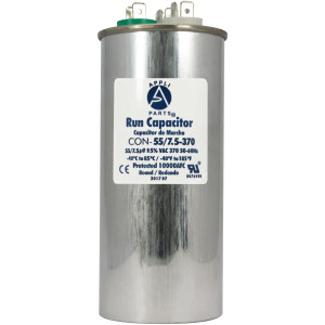 Appli Parts Condensador Capacitor de Marcha 55+7.5 Mfd uF (microfaradios) 370VAC o 450VAC CBB65 Universal Aire acondicionado y aplicaciones Redondo UL E476928 13.3cm Alto 5cm Ancho CON-55/7.5-450