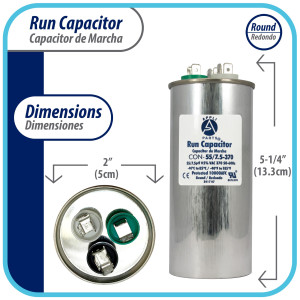 Appli Parts Condensador Capacitor de Marcha 55+7.5 Mfd uF (microfaradios) 370VAC o 450VAC CBB65 Universal Aire acondicionado y aplicaciones Redondo UL E476928 13.3cm Alto 5cm Ancho CON-55/7.5-450