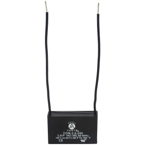 Appli Parts CAP-3.5-250-2C Fan Capacitor 3.5 mfd (microfarads) uf 250 VAC with 2 Wire Terminal Connections compatible with any brand with same capacitance 1-7/8in Width 1/2in Depth 1-1/8in Height