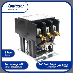 Appli Parts APAC-35024 Heavy Duty 3 Poles Contactor 50 Amp 24 Volts Coil Replacement for ac Compressor and Electrical Applications UL Certified 476929 Appli Parts APAC-35024 Heavy Duty 3 Poles Contactor 50 Amp 24 Volts Coil Replacement for ac Compressor and Electrical Applications UL Certified 476929
