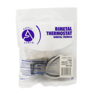 Appli Parts APBT-L50C Bimetal Termico 2 Cables Abre a 10C y Cierra a -1C, con clip, cables de colores gris y blanco, Referencia BIM-34 / Termodisco Appli Parts APBT-L50C Bimetal Termico 2 Cables Abre a 10C y Cierra a -1C, con clip, cables de colores gris y blanco, Referencia BIM-34 / Termodisco