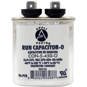 Appli Parts Condensador Capacitor de Marcha 5 Mfd uF (microfaradios) 370/450VAC CBB65 Universal Aire acondicionado y otras aplicaciones Ovalado UL 7cm Alto 3.4cm Ancho 5.4cm Largo CON-5-450-O